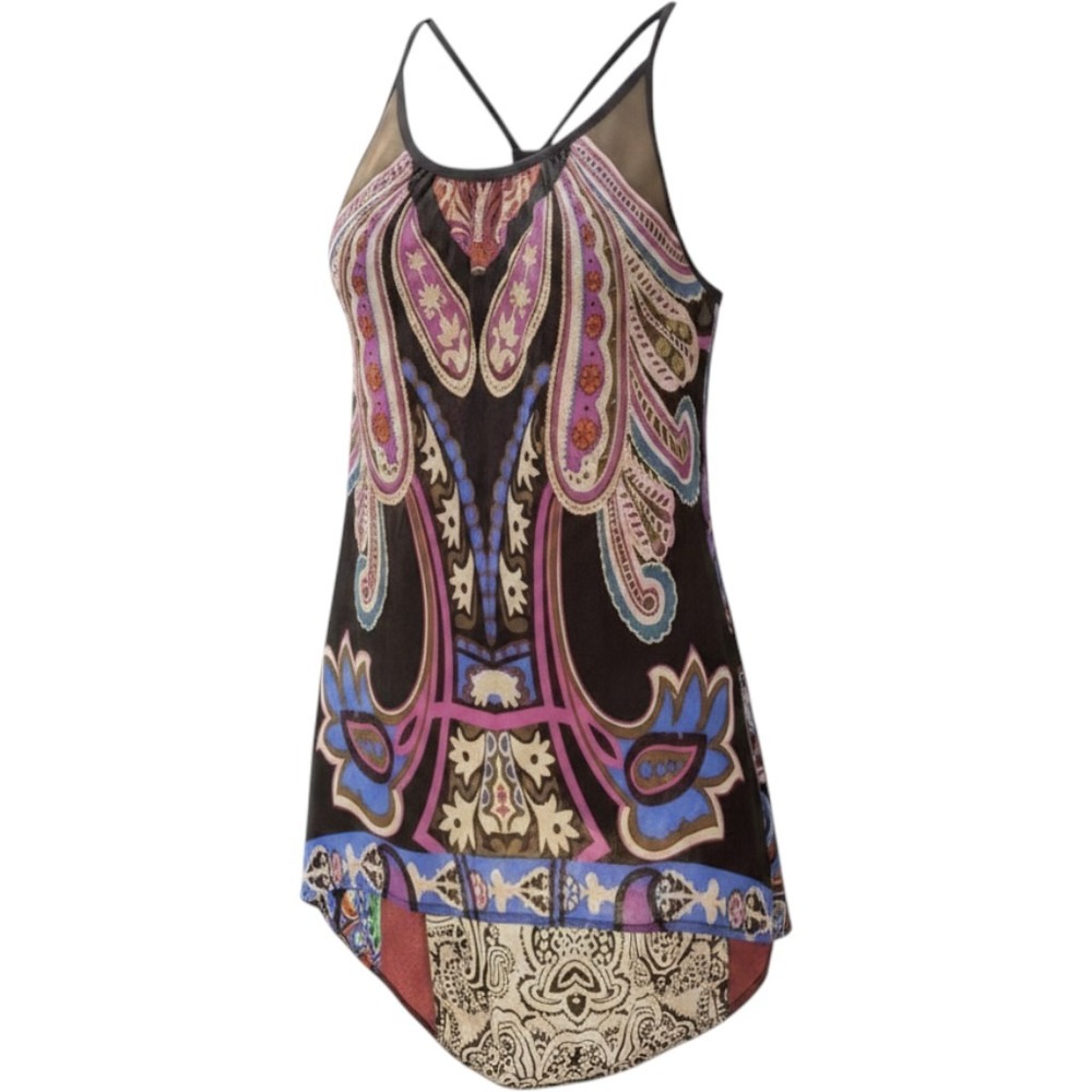 XS Silk Paisley Beaded‎ Back Halter Cami Top Festival Indie Jaloux 34" Bust